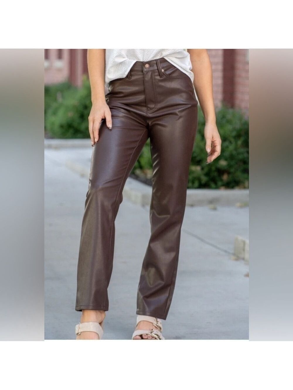 Judy Blue Faux Leather Biker Business Espresso Straight Leg Pants 10/30 NWT